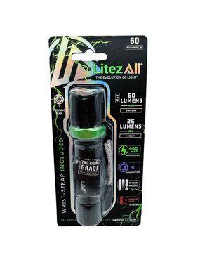 LitezAll Tactical Grade Rechargeable Flashlight With 3 Modes & Wrist Strap
